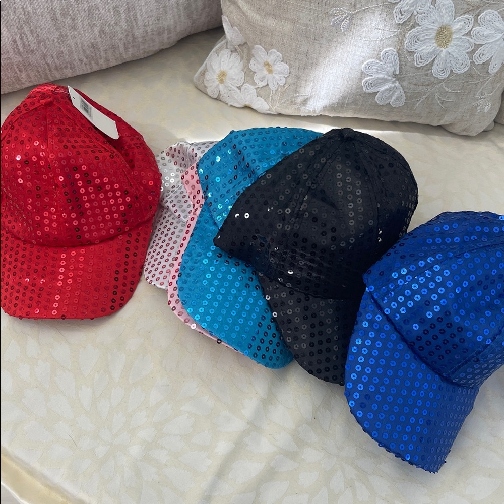 Sequin Cap Set - Red, Blue, Black, Pink, Silver, Turquoise